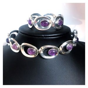 RARE DESIGNER FIDENCIO E. SERRANO STERLING 925 AMETHYST 1960’s CHOKER & BRACELET